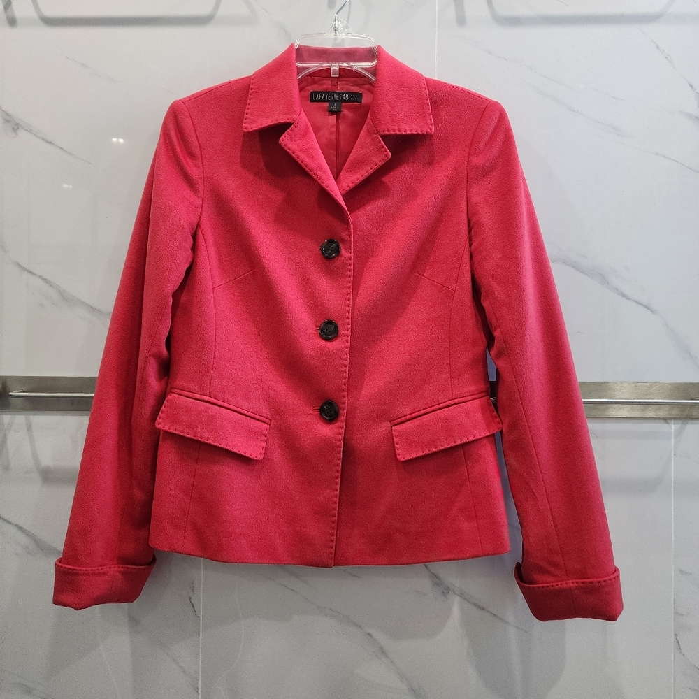 Lafayette 148 Loro Piana Fabric Red Lamb Wool Angora Blazer Jacket